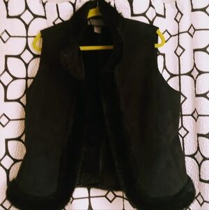 Black Faux Fur Trim Suede Vest Ann Taylor